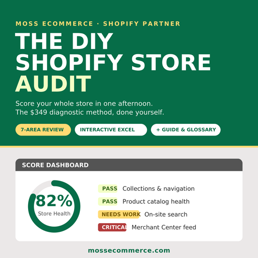 DIY Shopify Store Audit workbook and guide by Moss Ecommerce Management